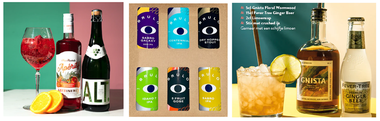 Afbeelding met alcoholvrije drankjes in vrolijke en fruitige kleuren.