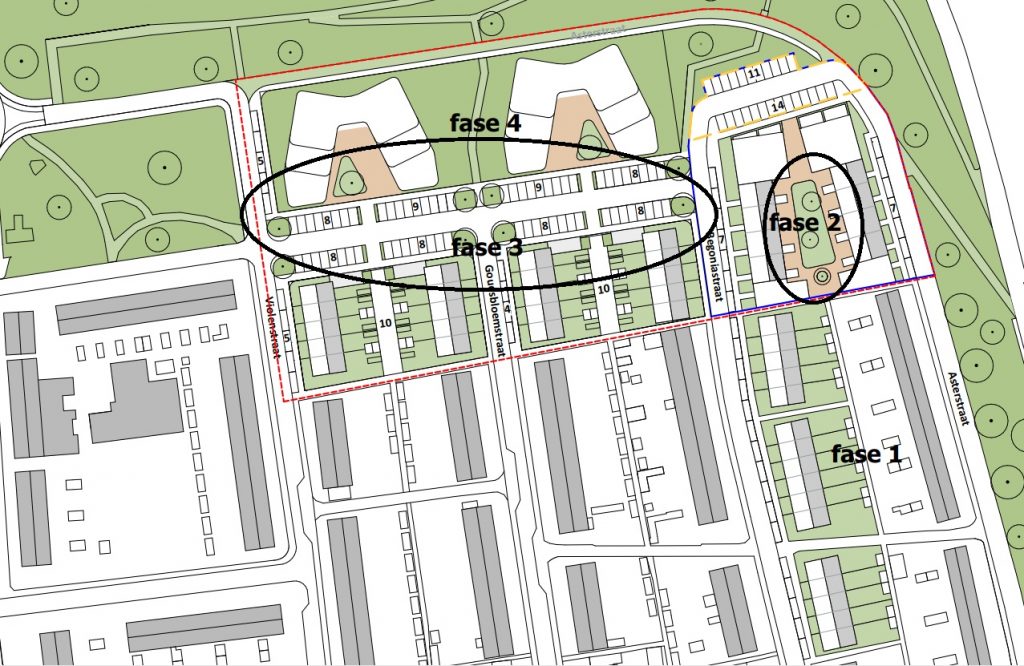 Plattegrond van de bloemenbuurt in Enkhuizen met de twee nieuwe straten omcirkelt